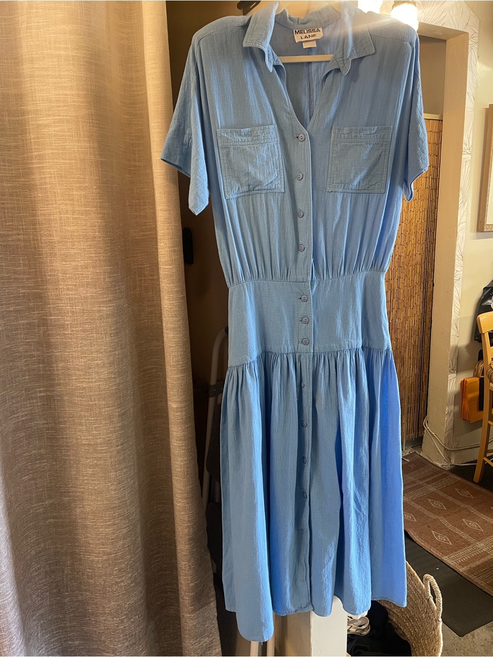 Melissa Lane Vintage Sky Blue Button-Down Tiered Midi Dress